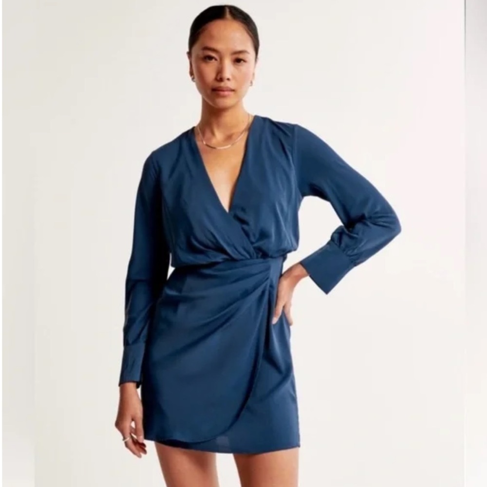 Abercrombie & Fitch Deep Teal Long-Sleeve Wrap Dress